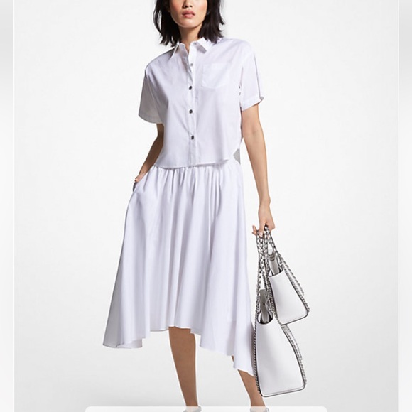 MICHAEL KORS ASYMMETRICAL ORGANIC COTTON MIDI SKIRT